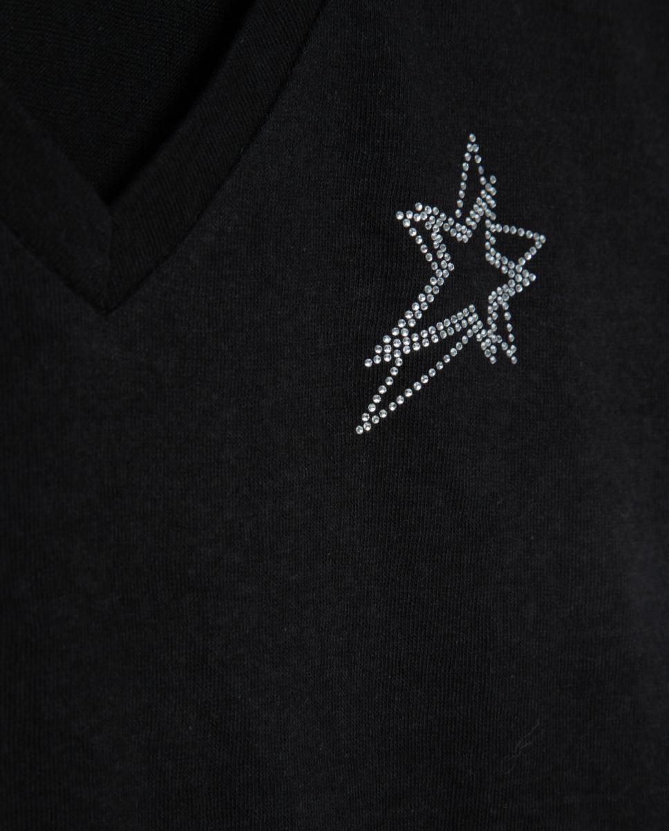 T-shirt de Malha com Decote em Bico Preto-5