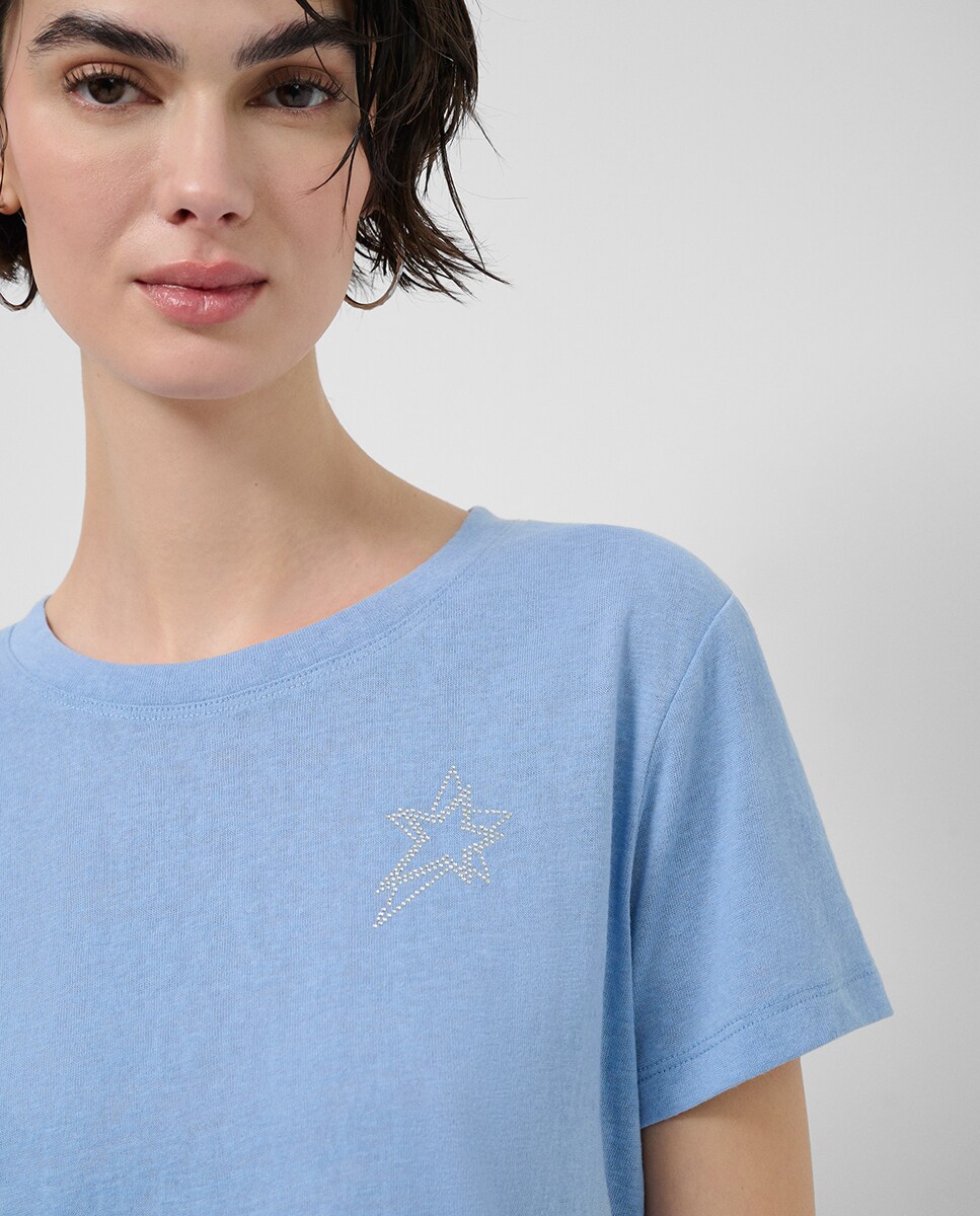 T-shirt de Malha com Decote Redondo Azul-2