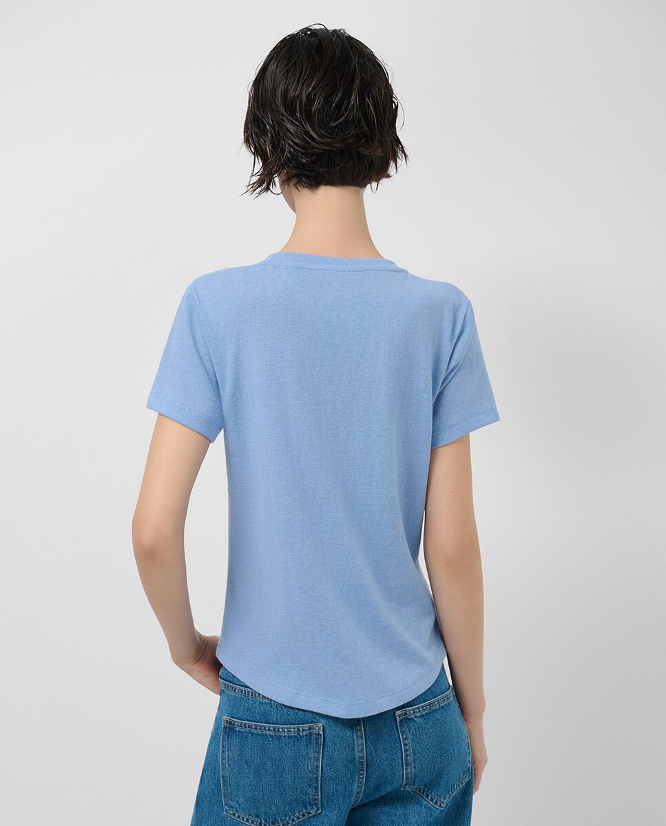 T-shirt de Malha com Decote Redondo Azul-3