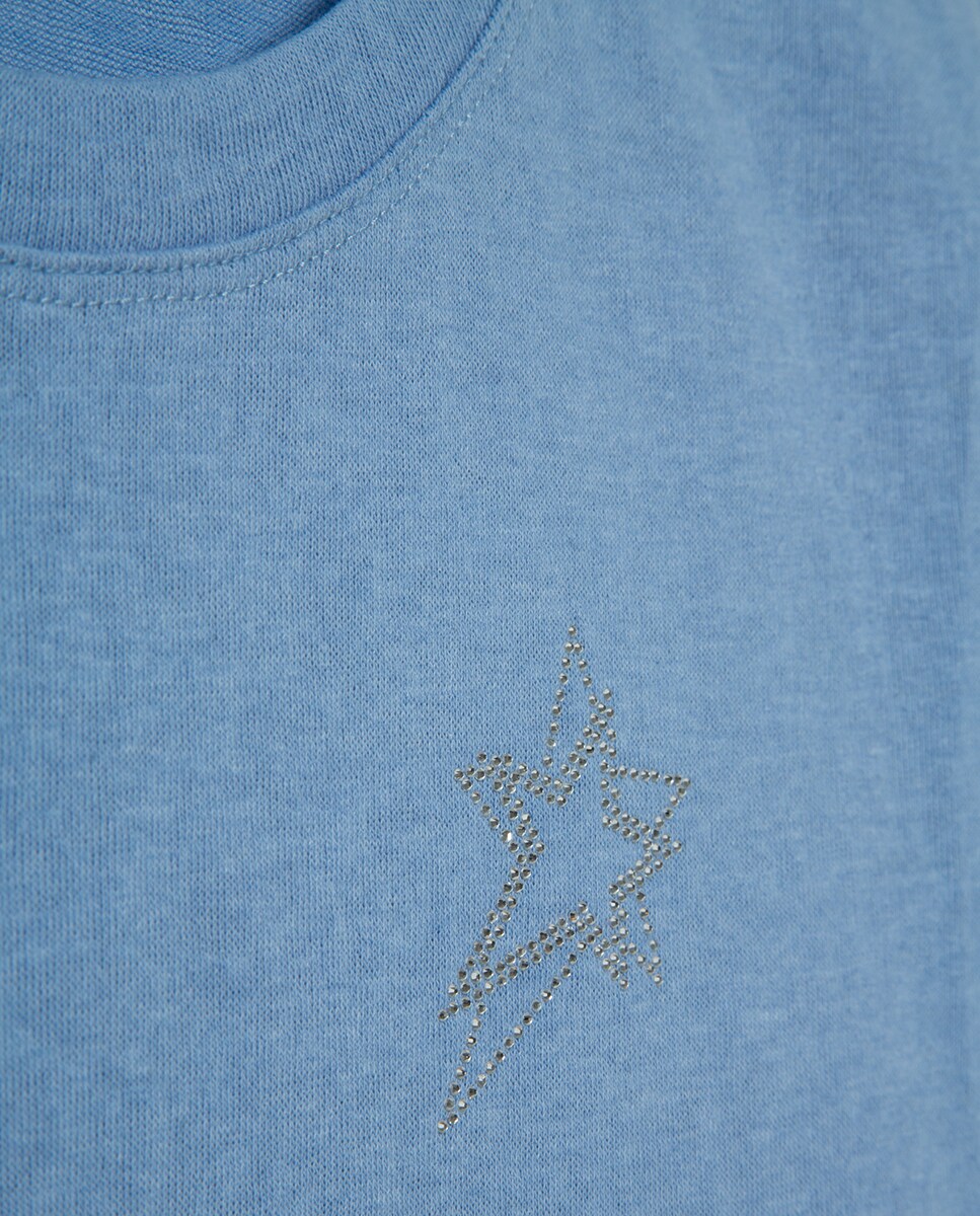 T-shirt de Malha com Decote Redondo Azul-4