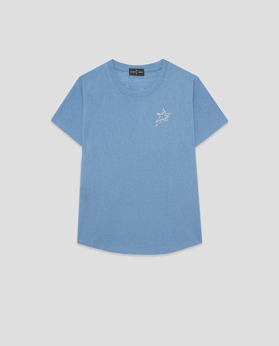 T-shirt de Malha com Decote Redondo Azul-5