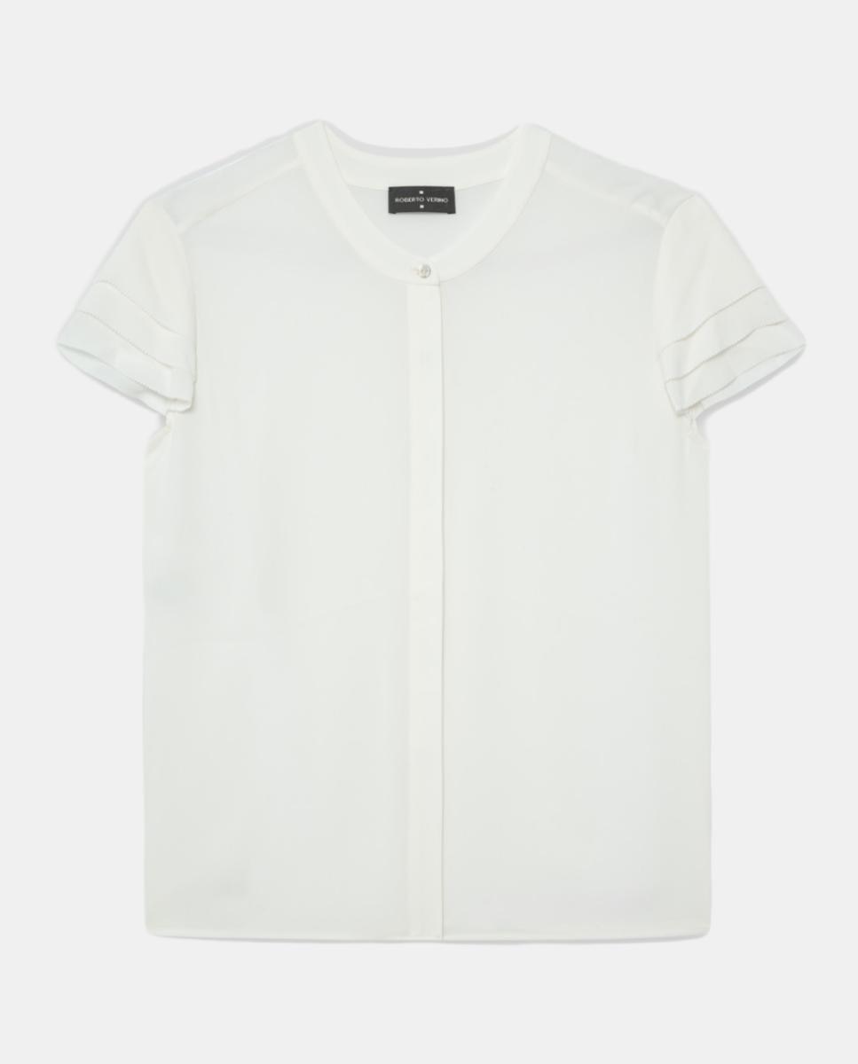 Blusa de Manga Curta com Folhos Cru-4