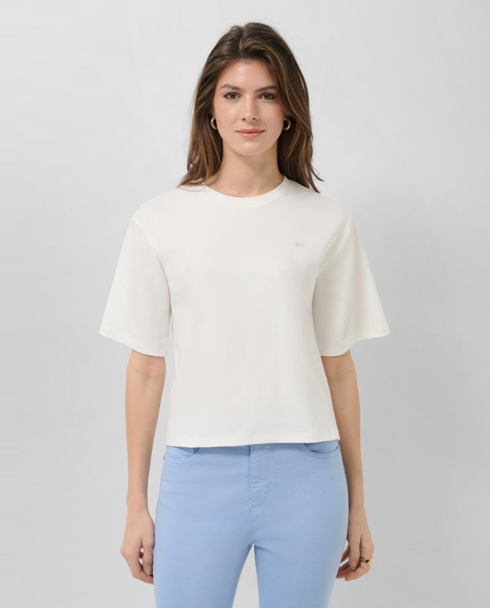 Roberto Verino - Camiseta de mujer oversize con strass RV en pecho.