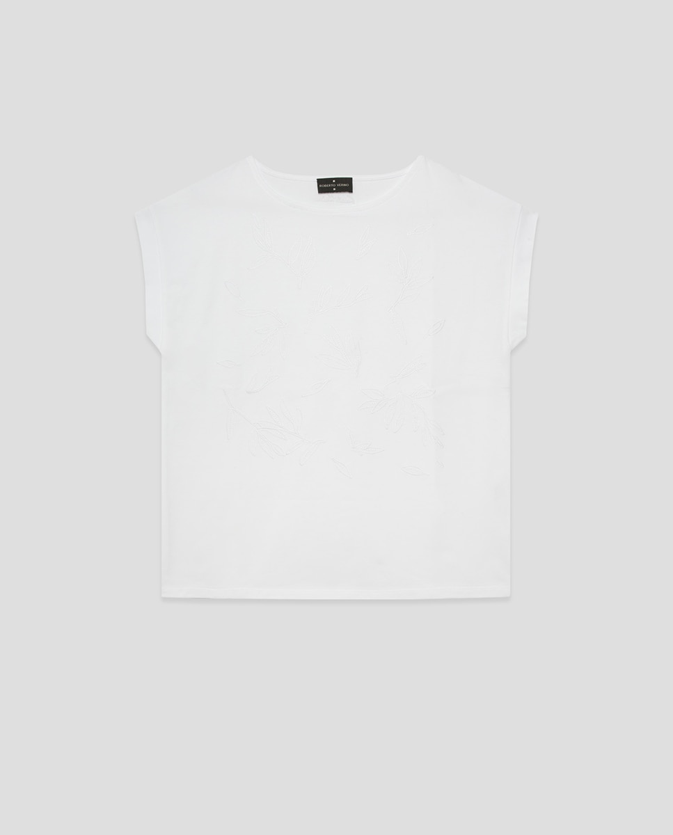 T-shirt sem Mangas Oversize com Bordado Branco-4