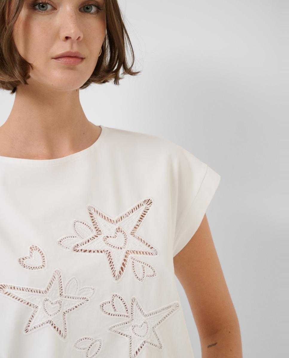 T-shirt sem Mangas Oversize com Bordado Branco-2