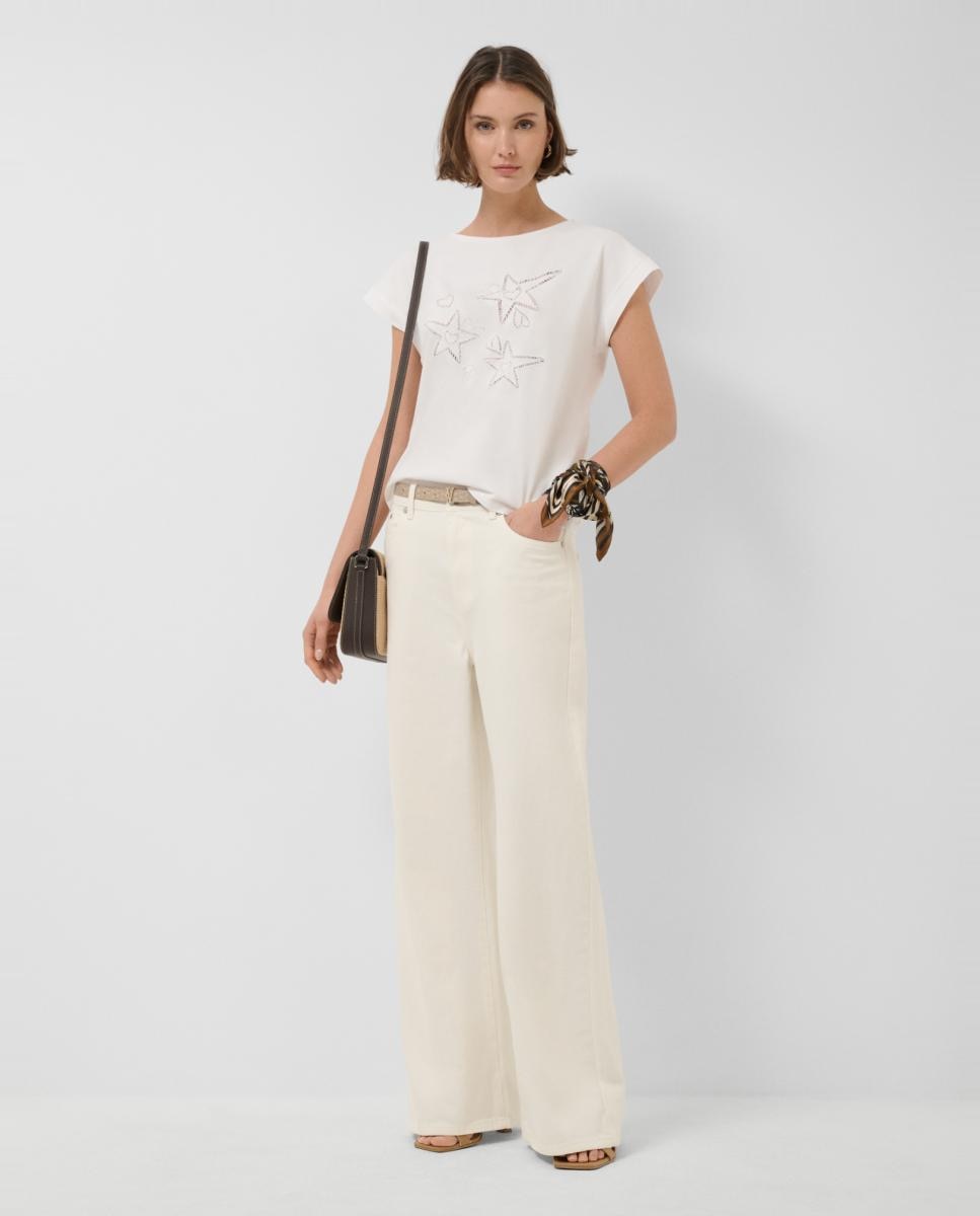 T-shirt sem Mangas Oversize com Bordado Branco-6