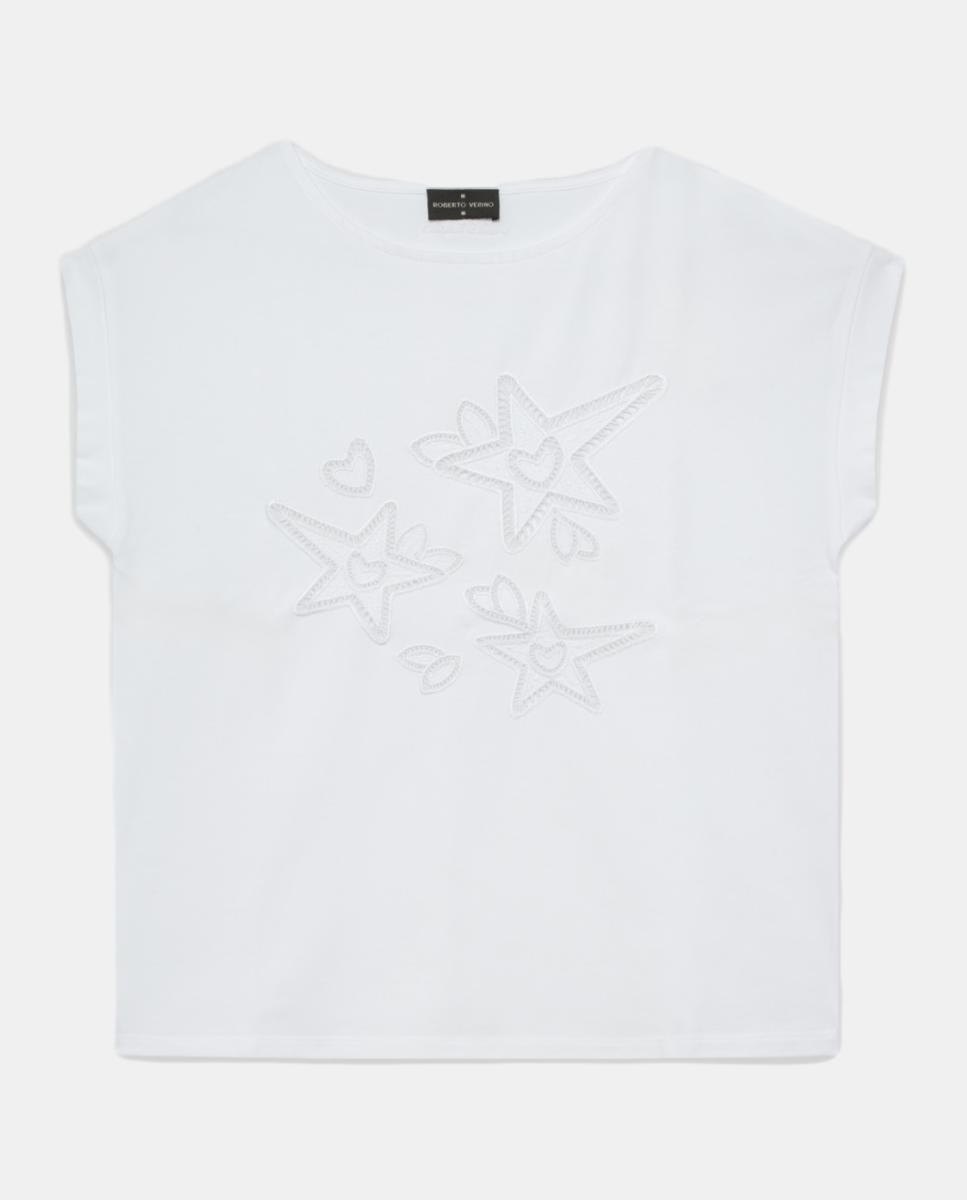 T-shirt sem Mangas Oversize com Bordado Branco-4