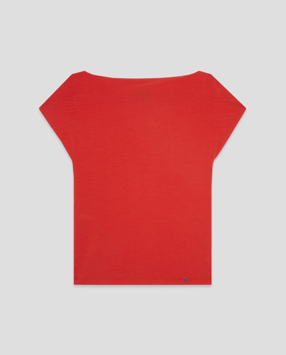 T-shirt com Decote Drapeado Vermelho-3