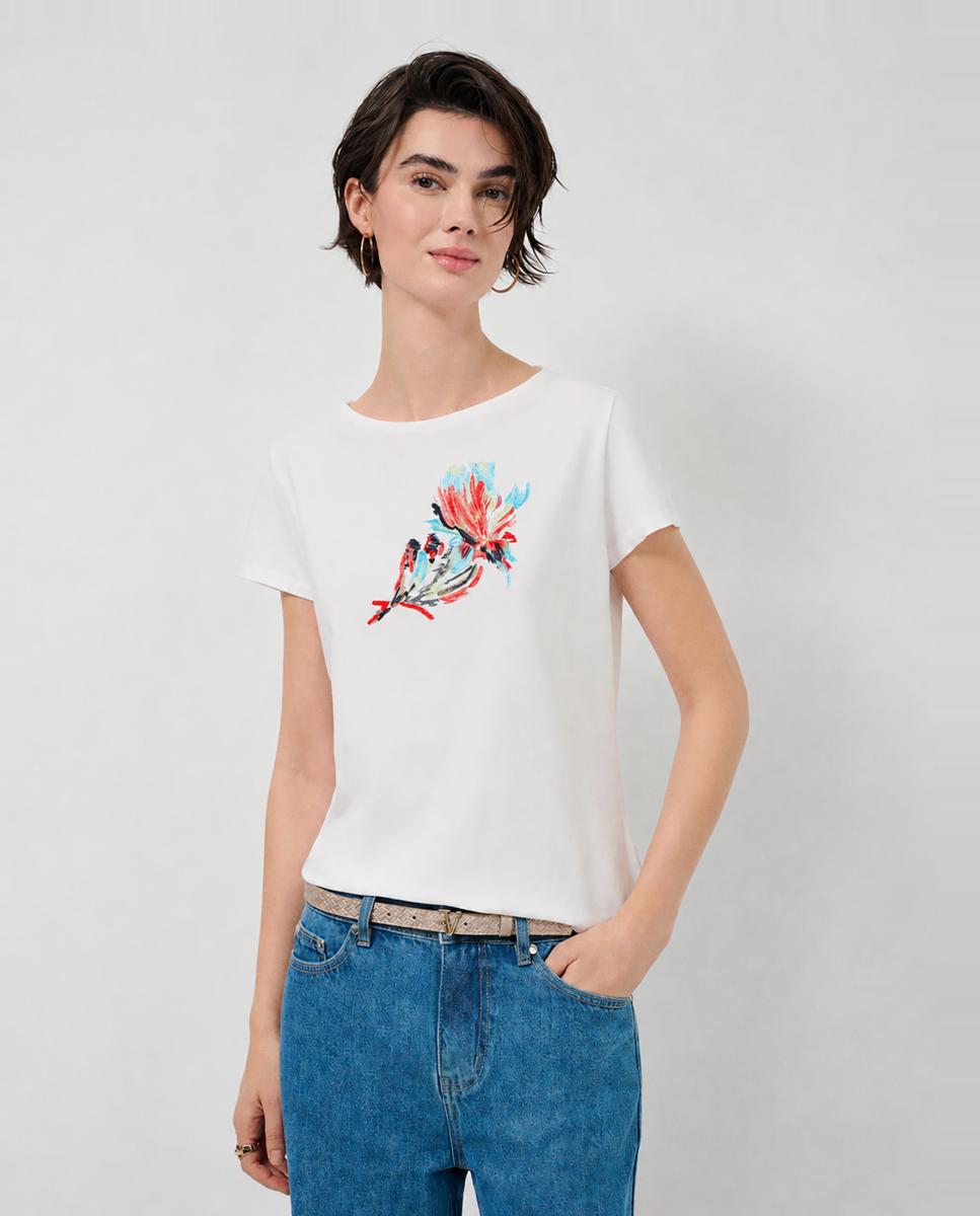 Imagem 0 de T-shirt de Algodão com Bordado Floral