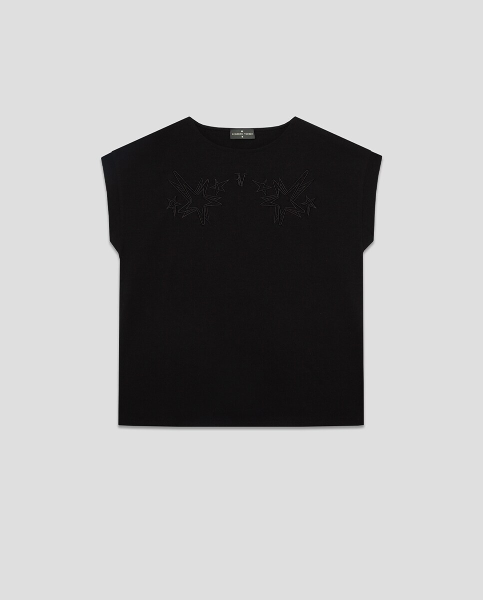 T-shirt sem Mangas Oversize com Estrelas Preto-5