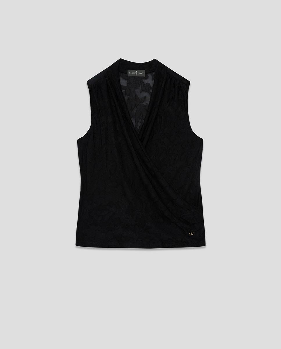 T-shirt Cruzada sem Mangas Preto-5