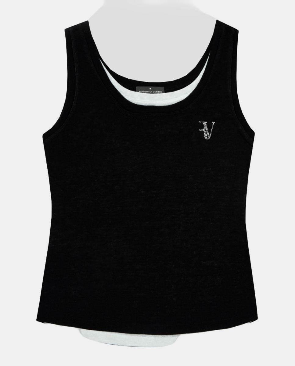 T-shirt de mulher com alças Preto-4