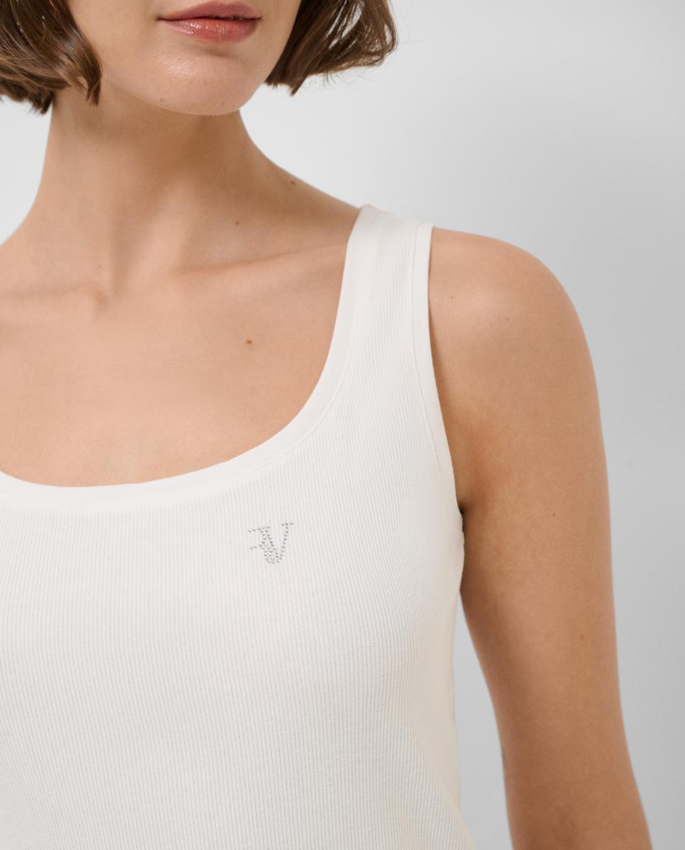 T-shirt de Alças em Malha Canelada Branco-2