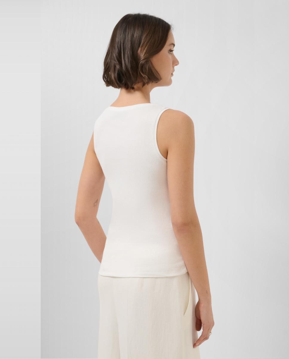 T-shirt de Alças em Malha Canelada Branco-3