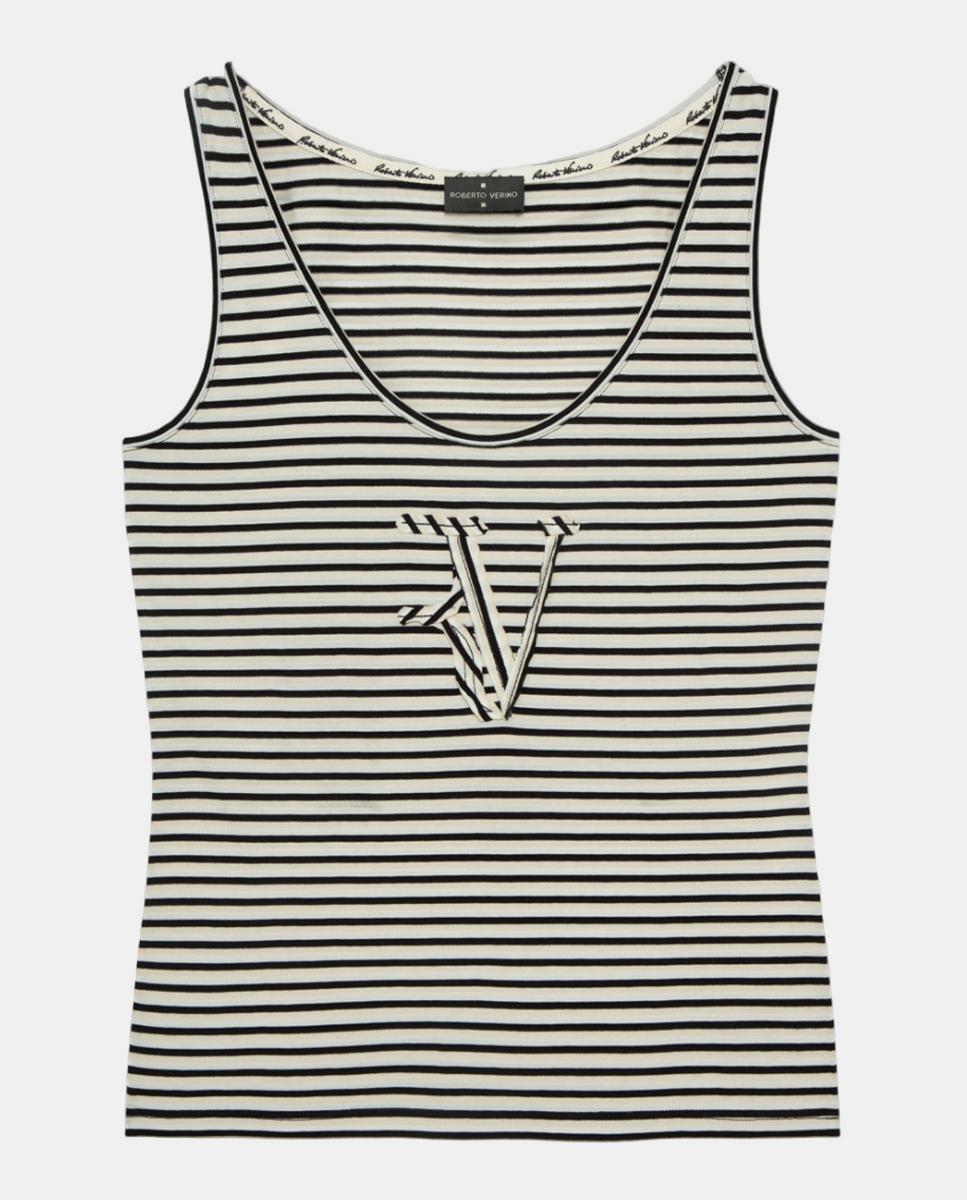 T-shirt de Alças às Riscas Preto-4