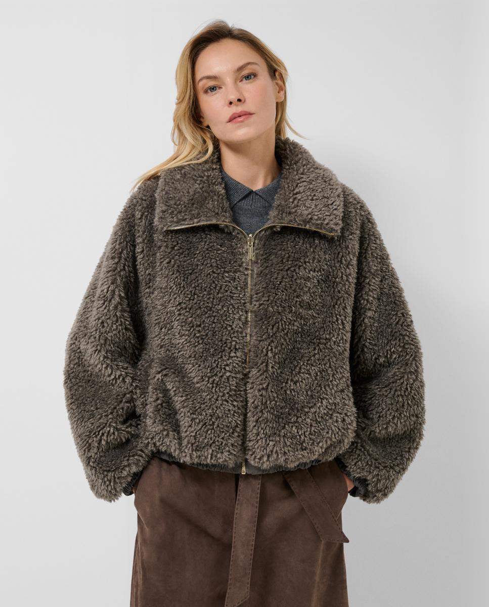 Imagen 0 de Chaqueta de mujer corta reversible en pelo y loneta Gris claro