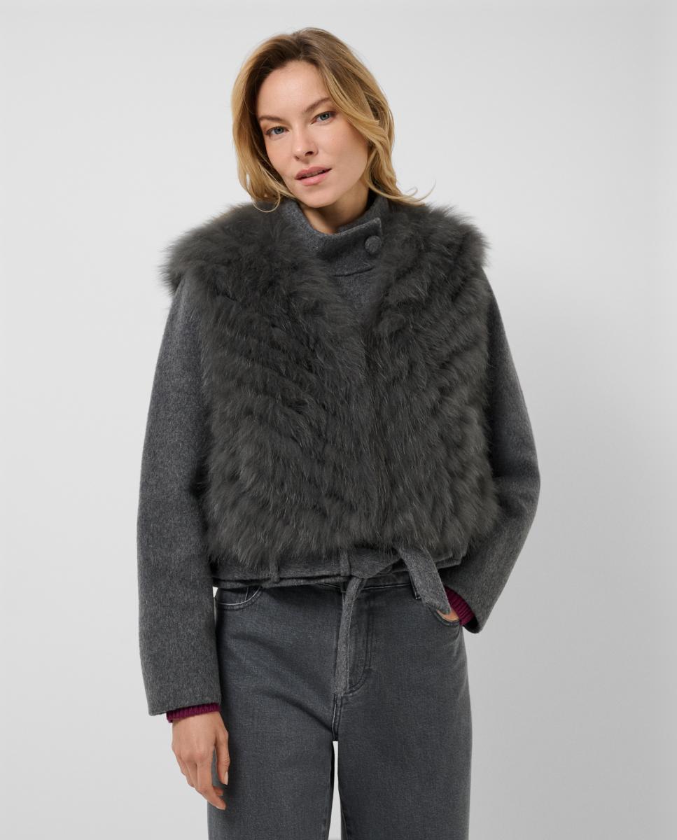 Imagen 2 de Chaqueta de mujer corta paño con chaleco extraíble de pelo - Roberto Verino - Gris oscuro Gris oscuro