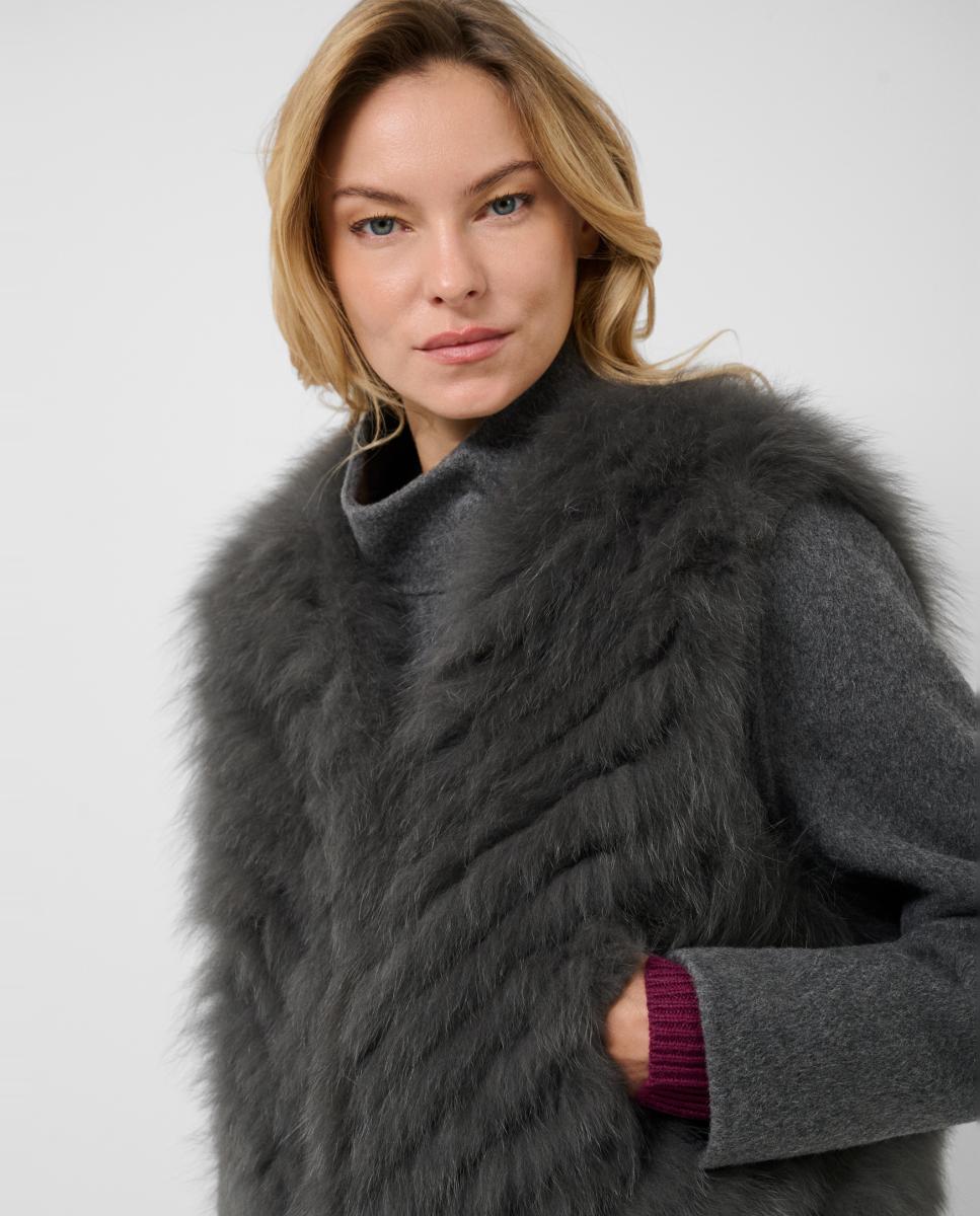 Imagen 3 de Chaqueta de mujer corta paño con chaleco extraíble de pelo - Roberto Verino - Gris oscuro Gris oscuro