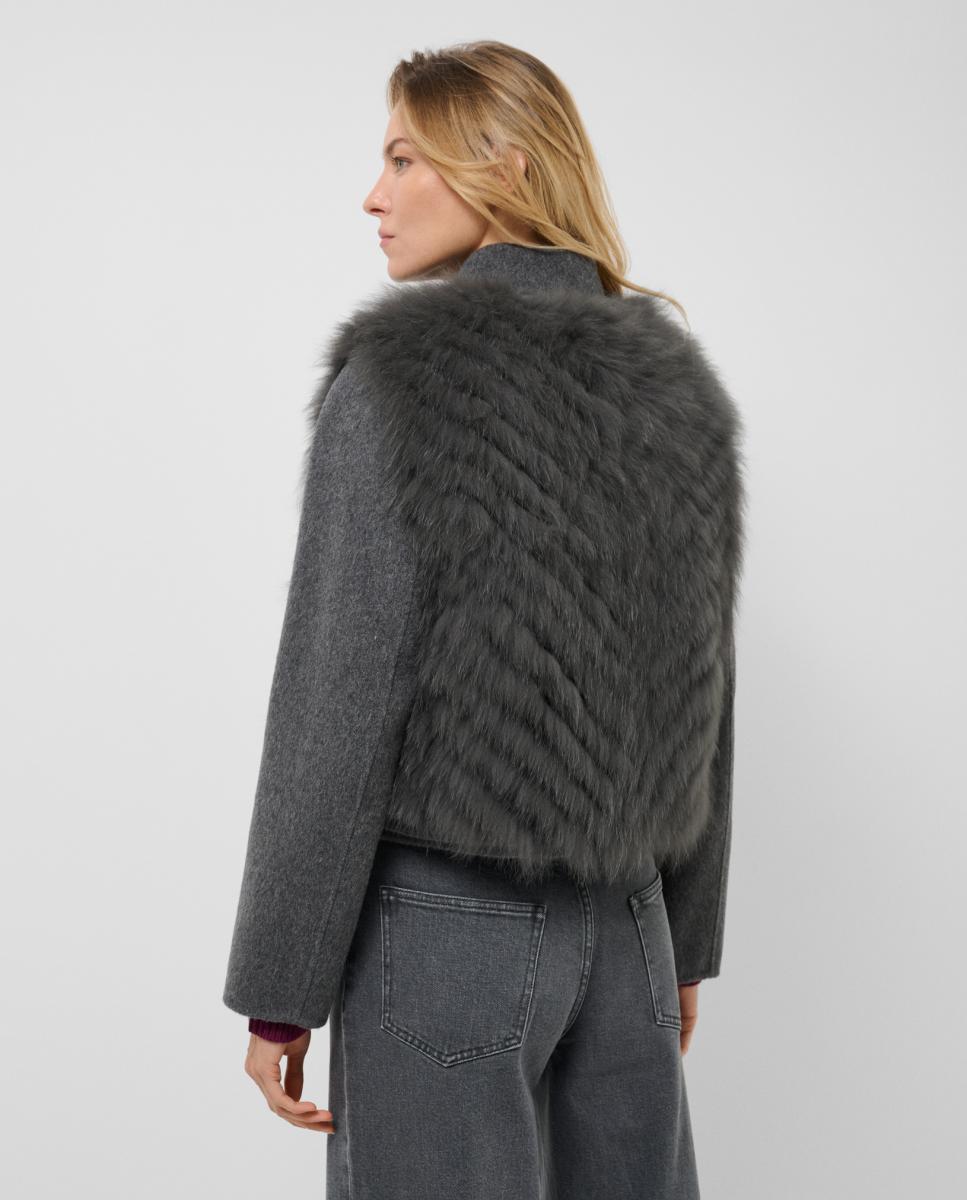 Imagen 4 de Chaqueta de mujer corta paño con chaleco extraíble de pelo - Roberto Verino - Gris oscuro Gris oscuro