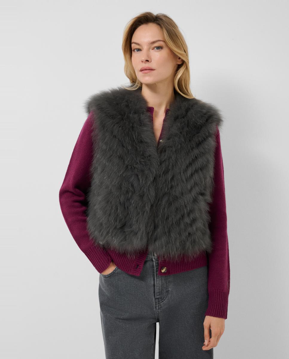 Imagen 7 de Chaqueta de mujer corta paño con chaleco extraíble de pelo - Roberto Verino - Gris oscuro Gris oscuro