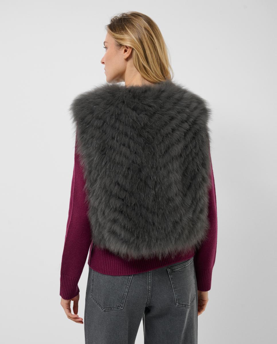 Imagen 8 de Chaqueta de mujer corta paño con chaleco extraíble de pelo - Roberto Verino - Gris oscuro Gris oscuro