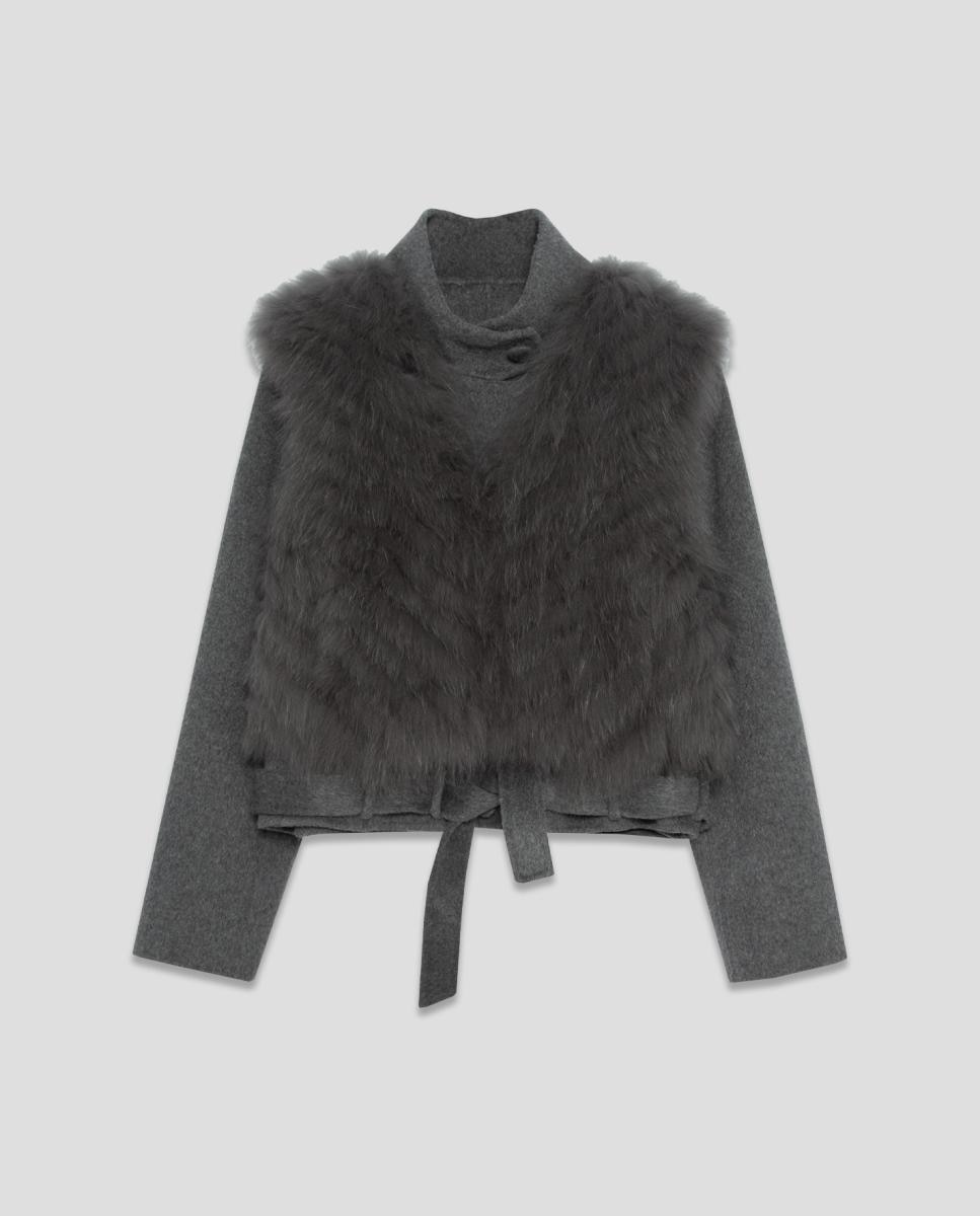 Imagen 10 de Chaqueta de mujer corta paño con chaleco extraíble de pelo - Roberto Verino - Gris oscuro Gris oscuro