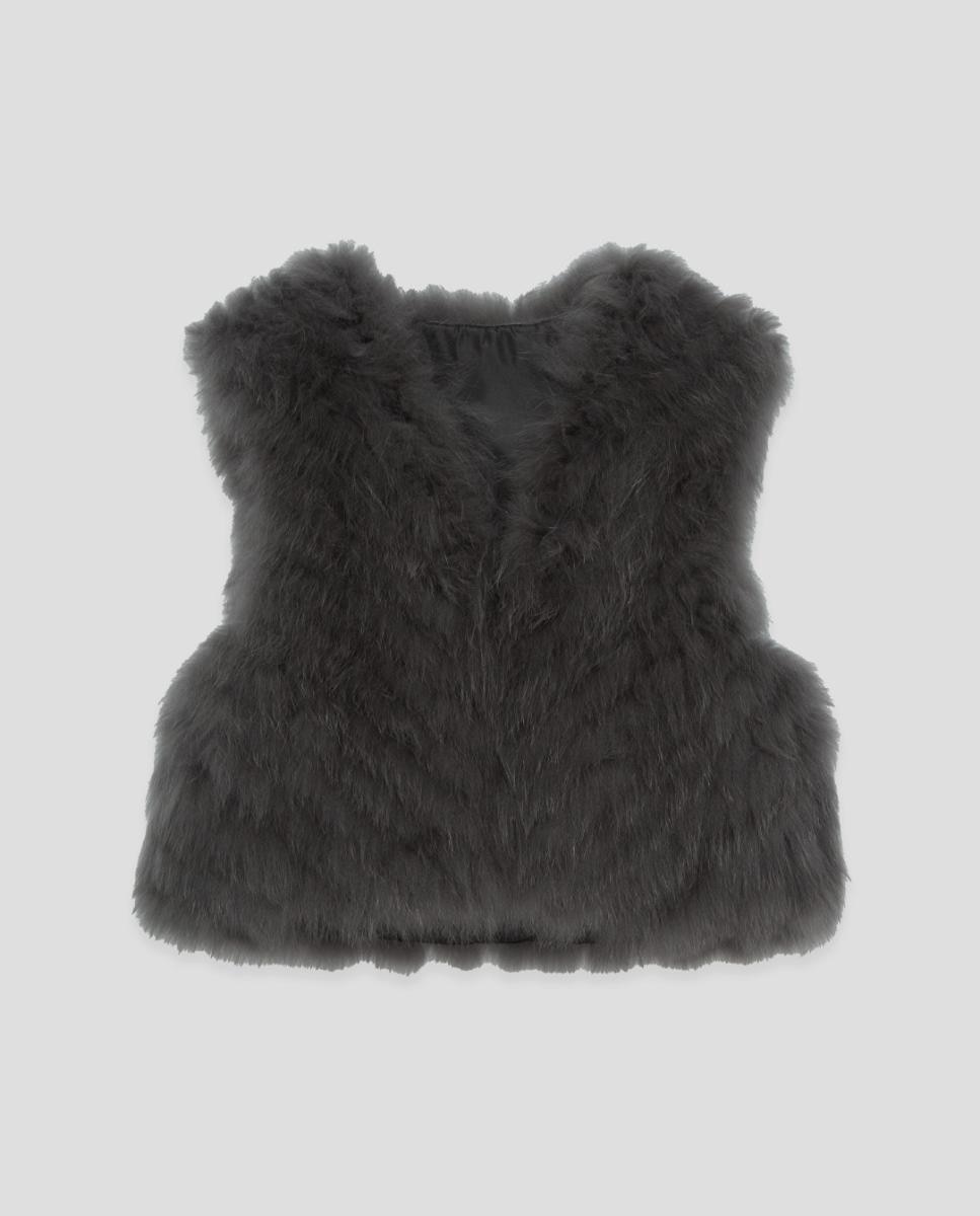 Imagen 14 de Chaqueta de mujer corta paño con chaleco extraíble de pelo - Roberto Verino - Gris oscuro Gris oscuro