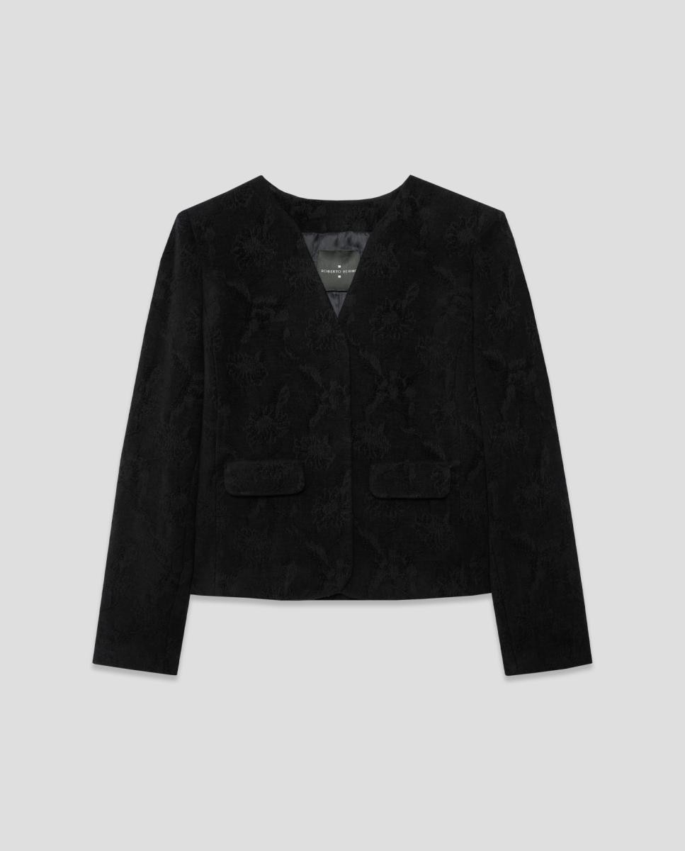 Chaqueta de mujer corta jacquard floral - Roberto Verino - Negro Negro-4