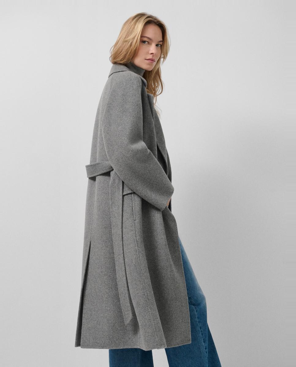 Sobretudo Comprido Oversize de Dupla Face Prata-3