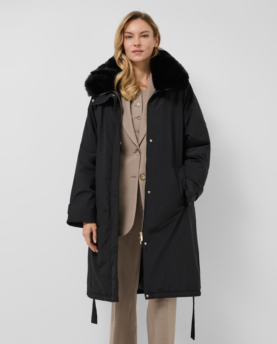 Parka de mujer larga acolchada con cuello pelo - Roberto Verino - Negro Negro-2