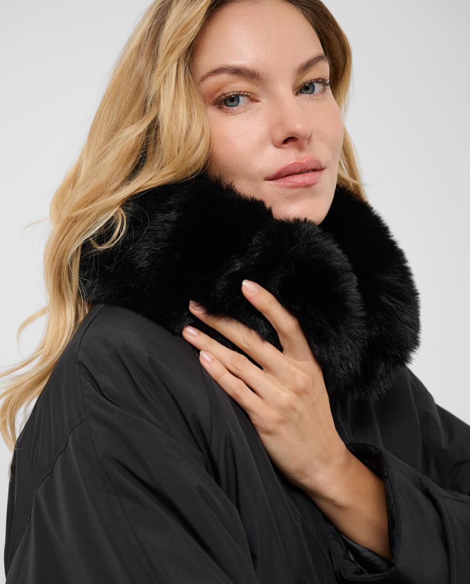 Parka de mujer larga acolchada con cuello pelo - Roberto Verino - Negro Negro-3