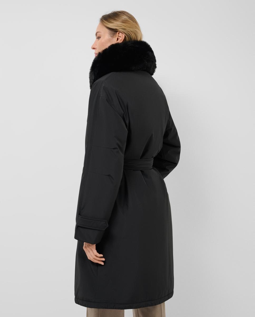 Parka de mujer larga acolchada con cuello pelo - Roberto Verino - Negro Negro-4