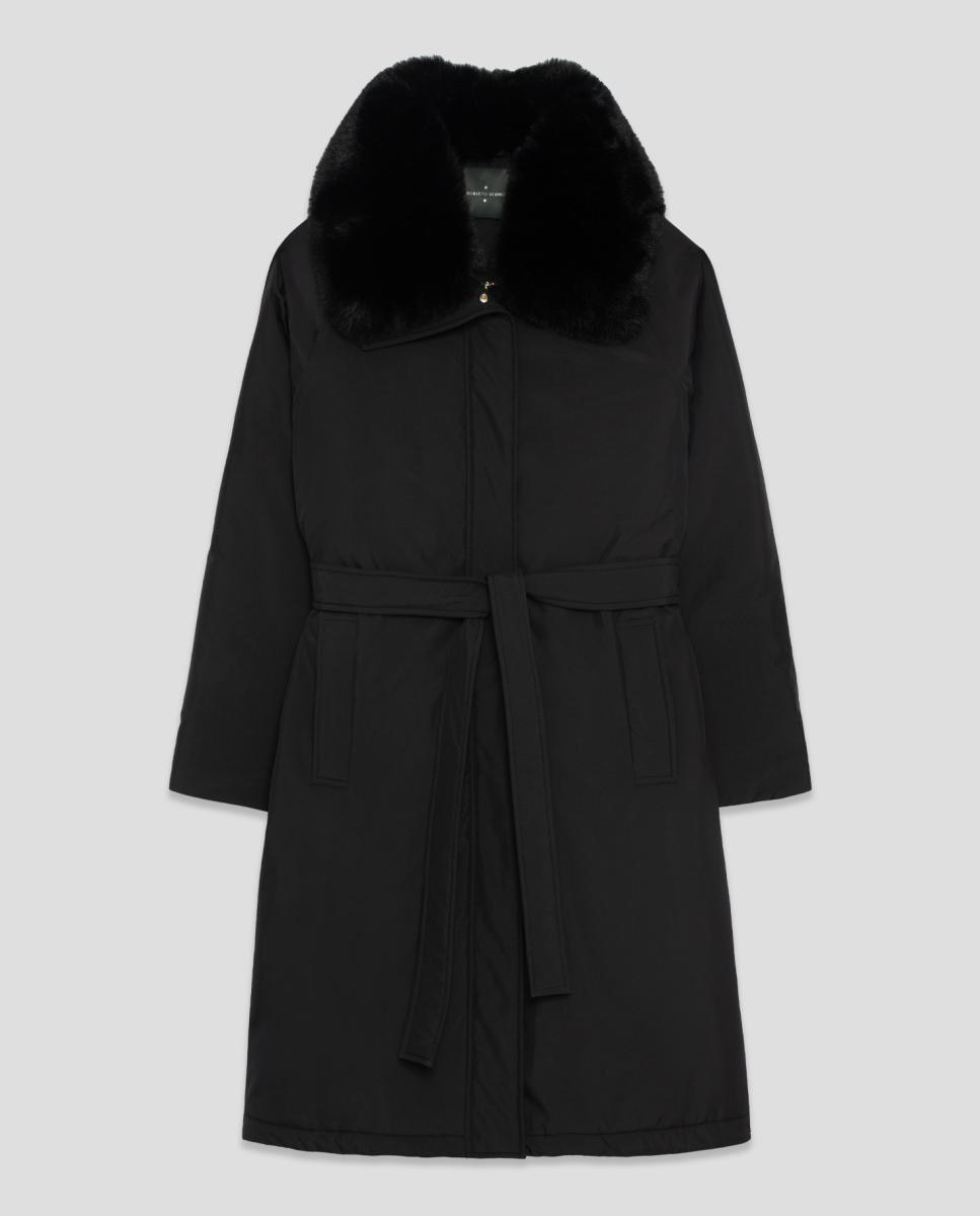 Parka de mujer larga acolchada con cuello pelo - Roberto Verino - Negro Negro-5