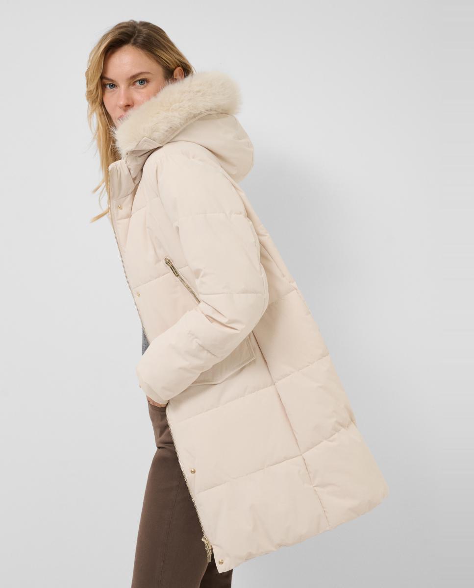 Parka de mujer acolchada con capucha y pelo - Roberto Verino - Blanco hielo Blanco hielo-4