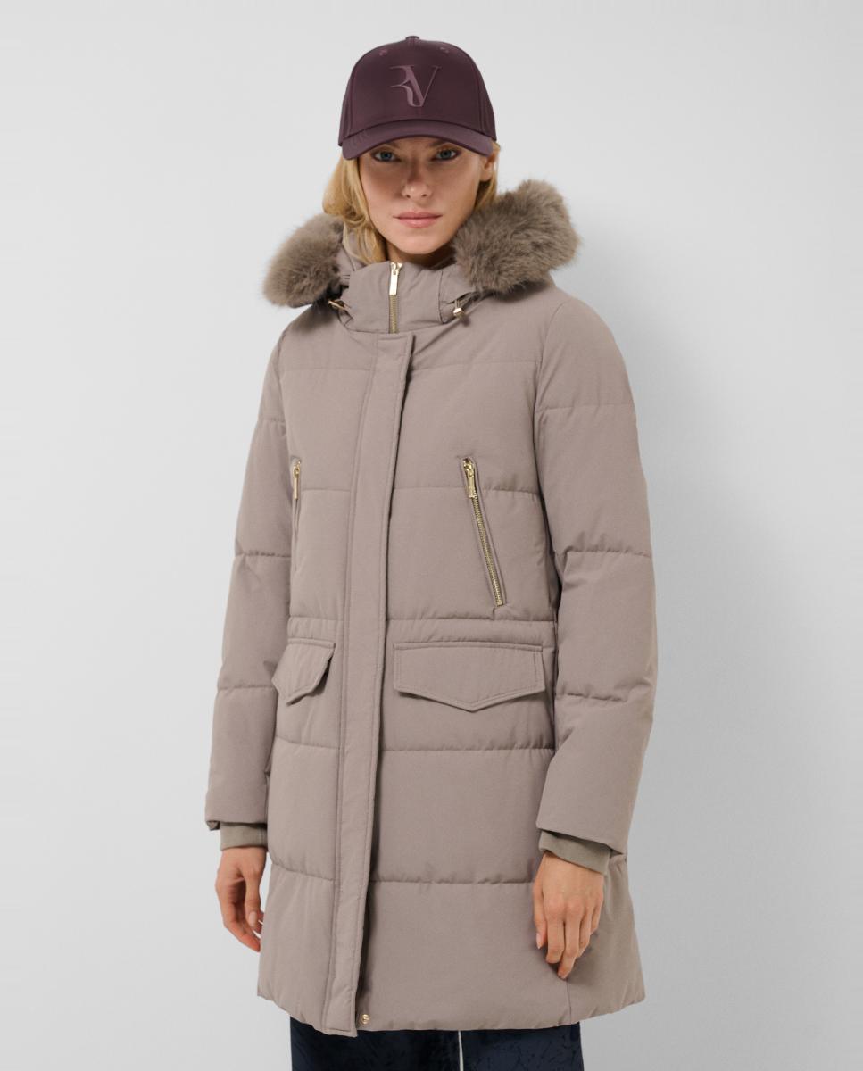 Imagen 0 de Parka de mujer acolchada con capucha y pelo Marrón claro