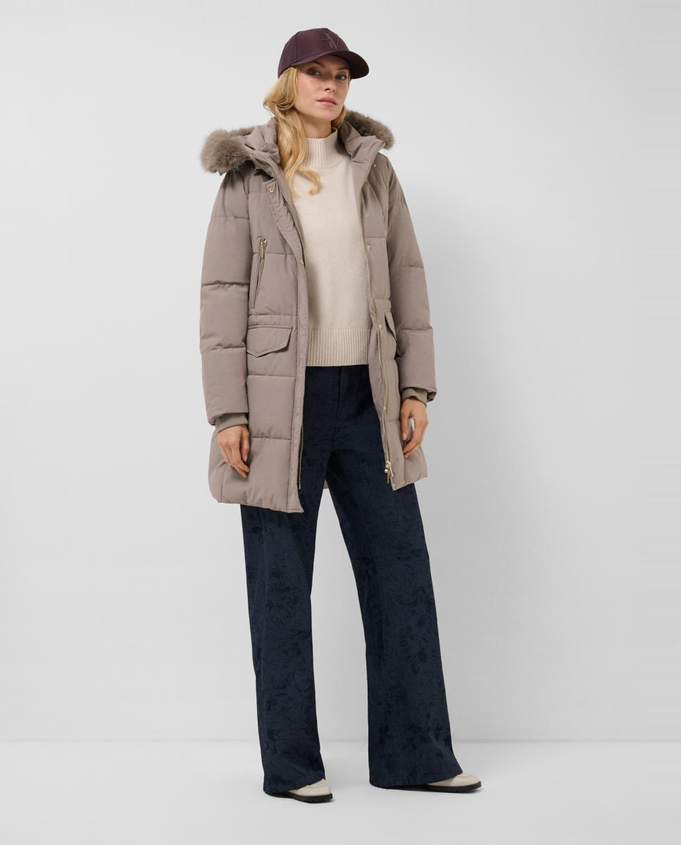 Parka de mujer acolchada con capucha y pelo - Roberto Verino - Marrón claro Marrón claro-2