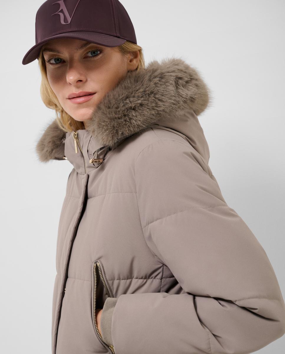 Parka de mujer acolchada con capucha y pelo - Roberto Verino - Marrón claro Marrón claro-3