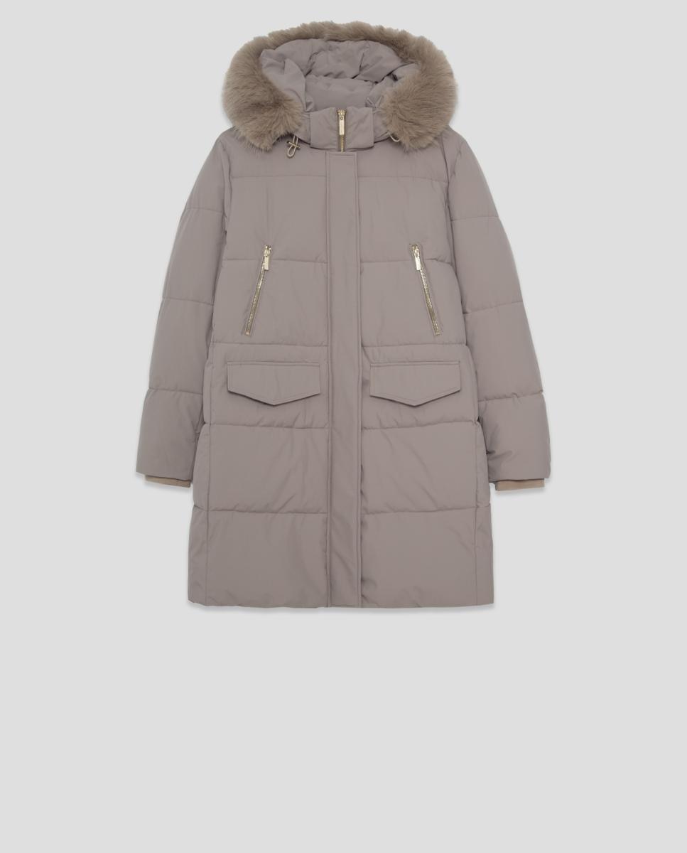 Parka de mujer acolchada con capucha y pelo - Roberto Verino - Marrón claro Marrón claro-5