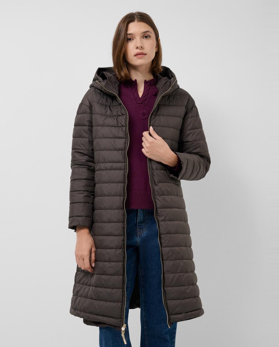 Parka de mujer larga reversible acolchada y lisa - Roberto Verino - Marrón Marrón-5