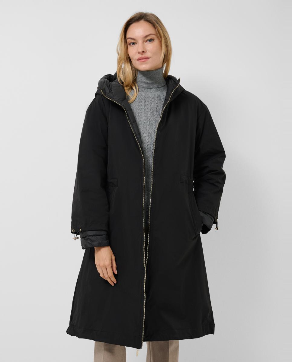 Parka Comprida Reversível Acolchoada e Lisa Preto-3