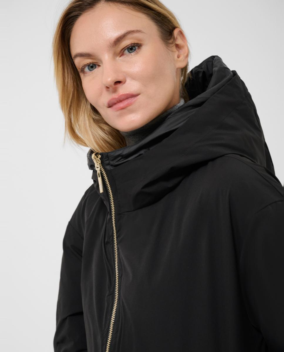 Parka Comprida Reversível Acolchoada e Lisa Preto-4