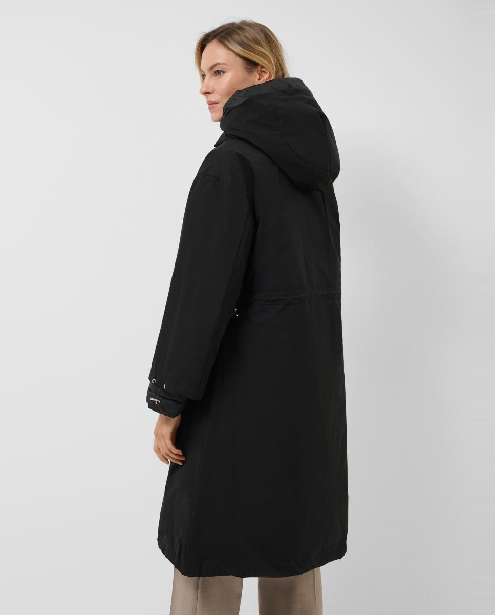 Parka Comprida Reversível Acolchoada e Lisa Preto-5