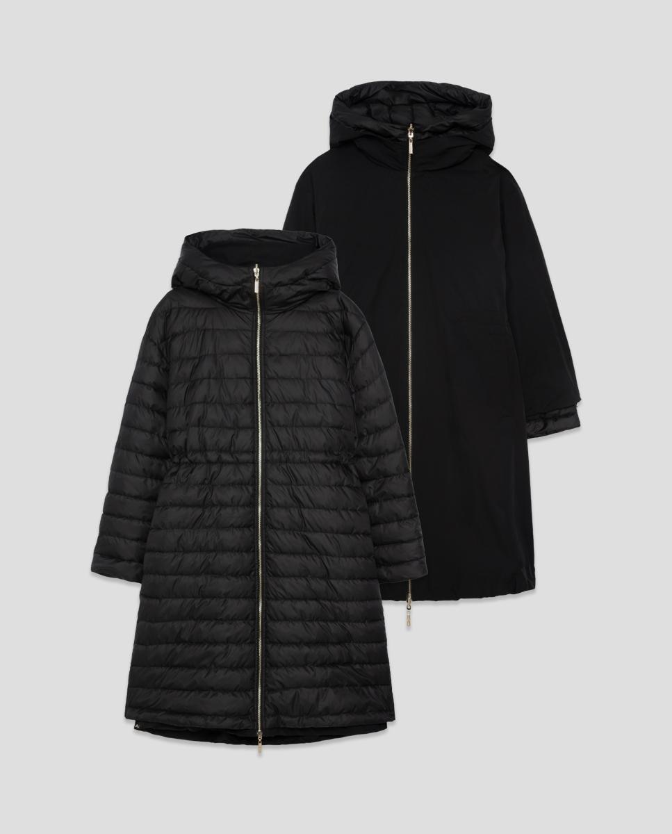 Parka Comprida Reversível Acolchoada e Lisa Preto-6