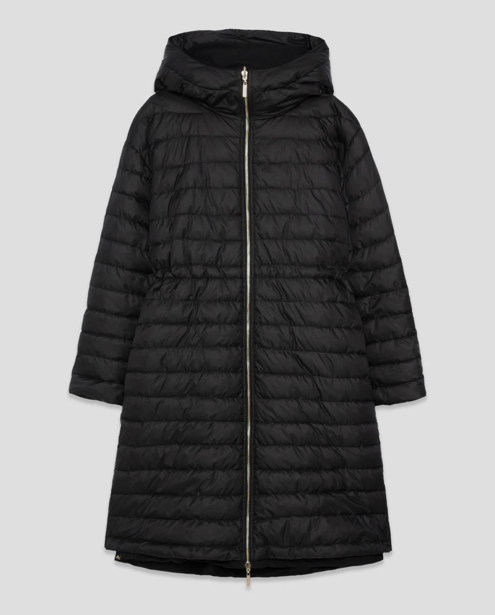 Parka Comprida Reversível Acolchoada e Lisa Preto-7