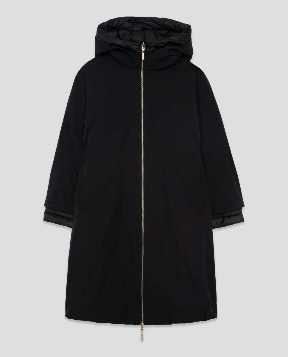 Parka Comprida Reversível Acolchoada e Lisa Preto-8
