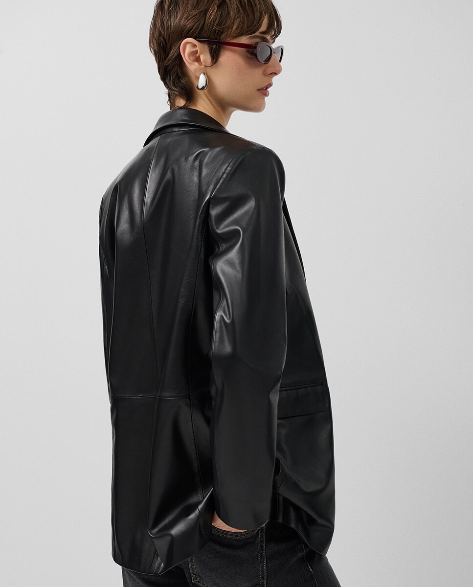 Blazer de Napa com um Botão Preto-5