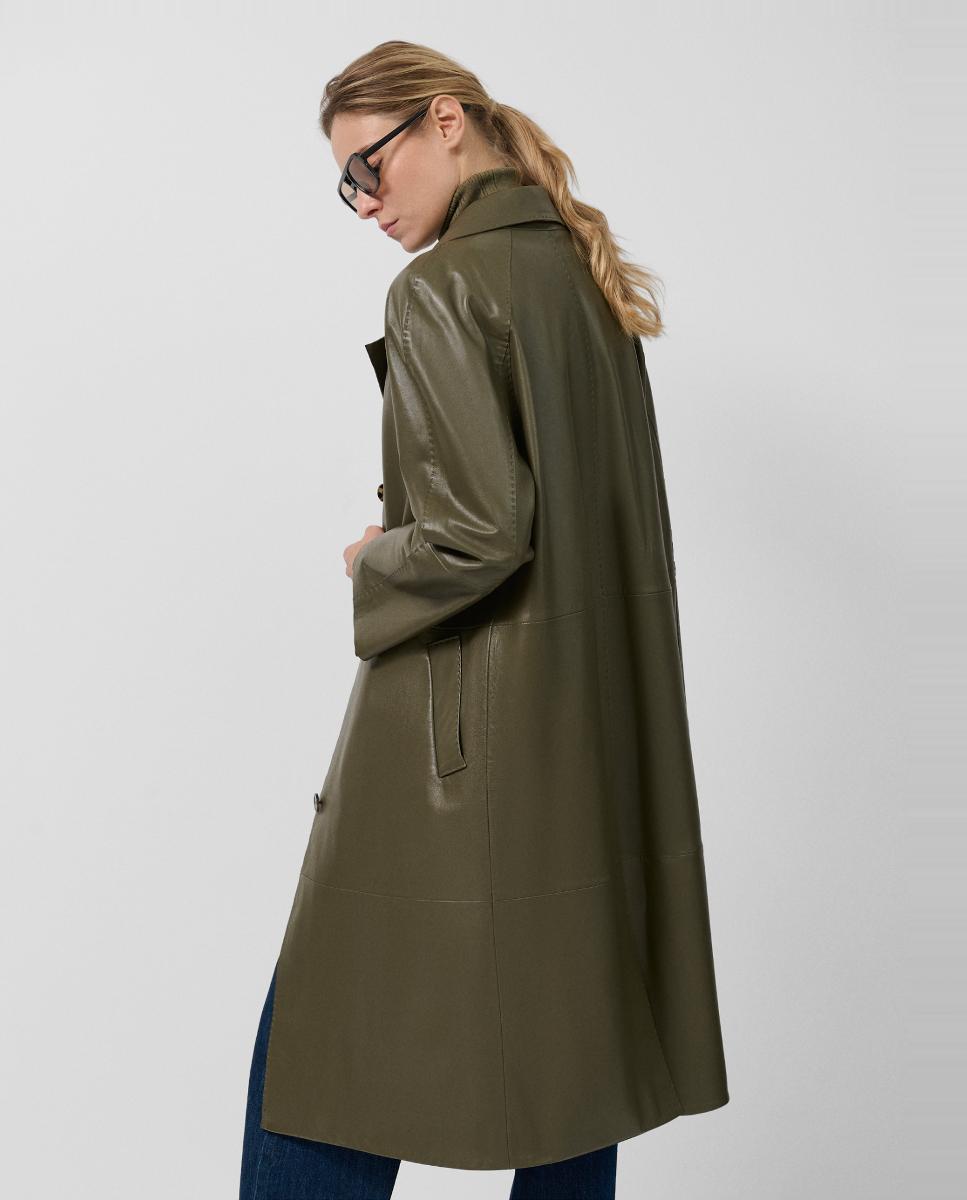 Sobretudo Comprido em Pele Verde-5