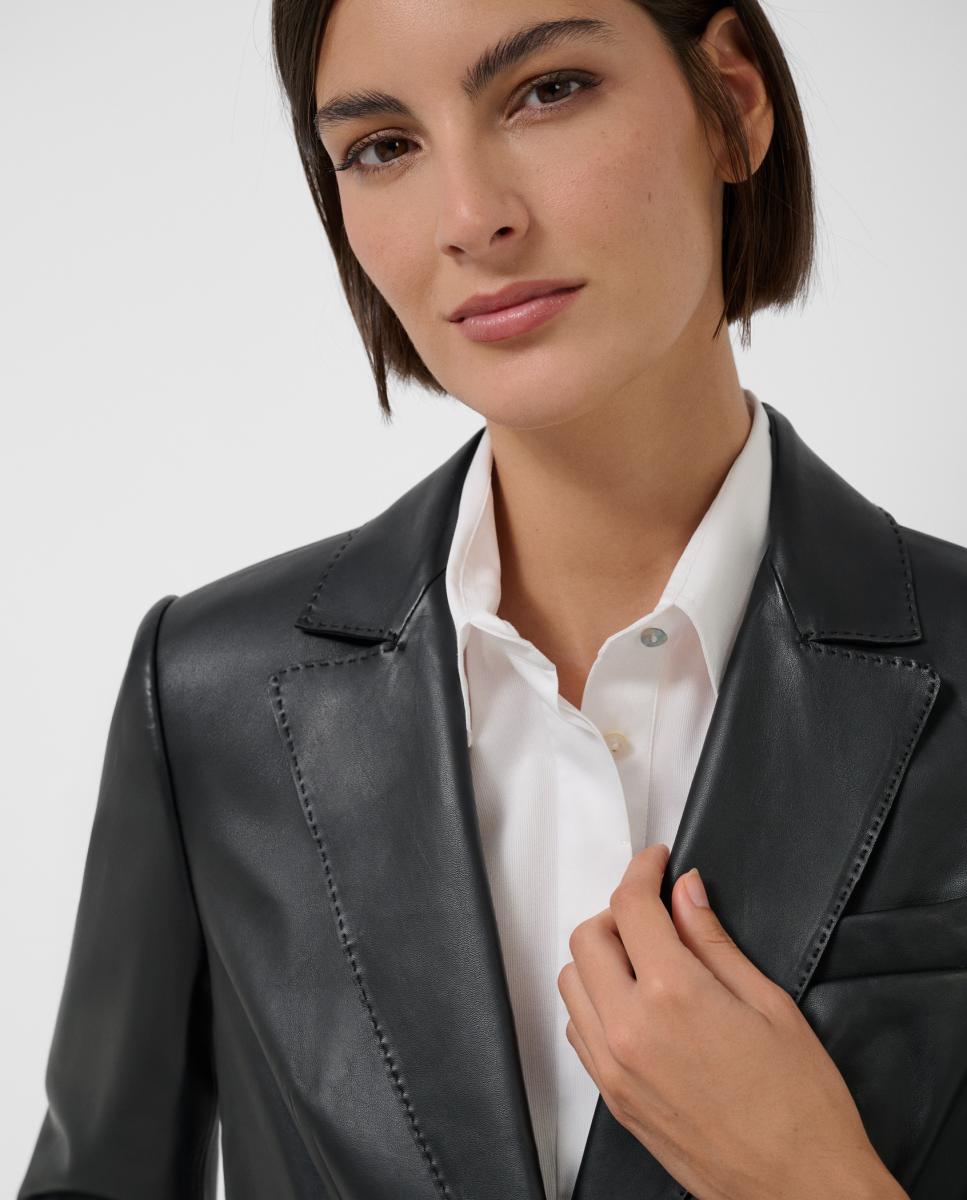 Casaco Estilo Blazer de um Botão em Napa Preto-2