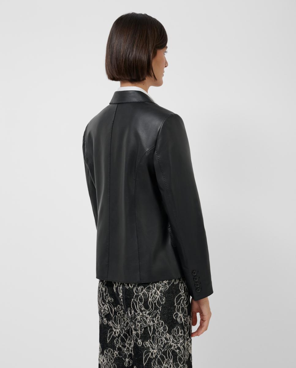 Casaco Estilo Blazer de um Botão em Napa Preto-3