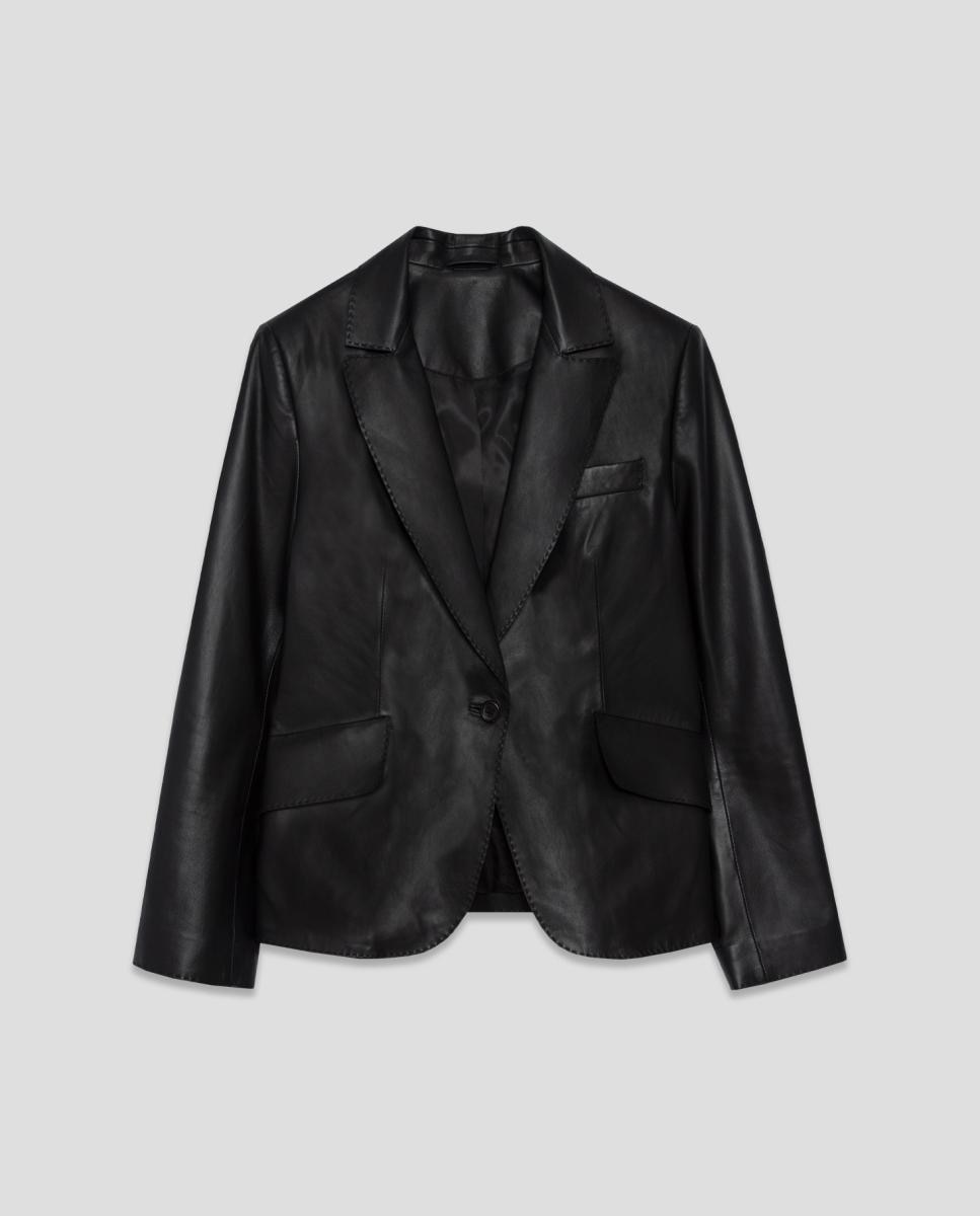 Casaco Estilo Blazer de um Botão em Napa Preto-4
